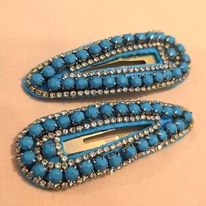 Anthropologie Faux Turquoise and Rhinestone Hair Barrettes - NEW